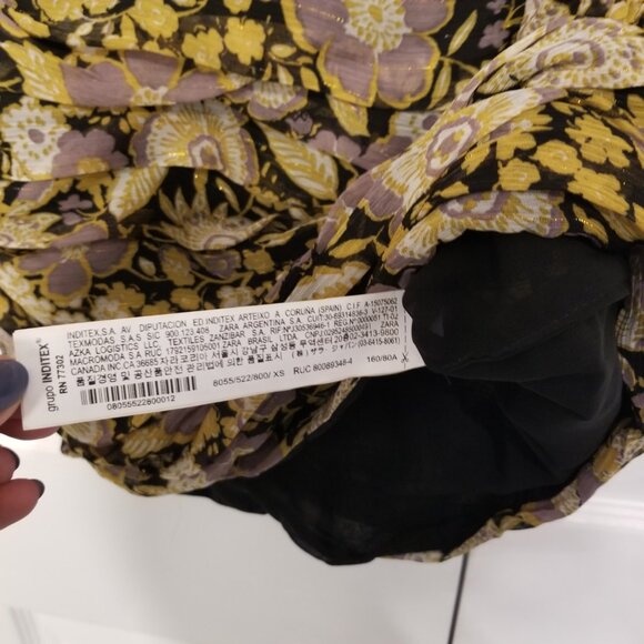 NWT Zara One Shoulder Dress Gold Pleated Floral Mini Ruched Bodycon Formal Dress - Picture 11 of 16